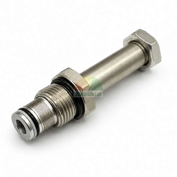 Hydraulisches Einschraubventil mit Siebfilter und O-Ringen auf weißem Hintergrund.