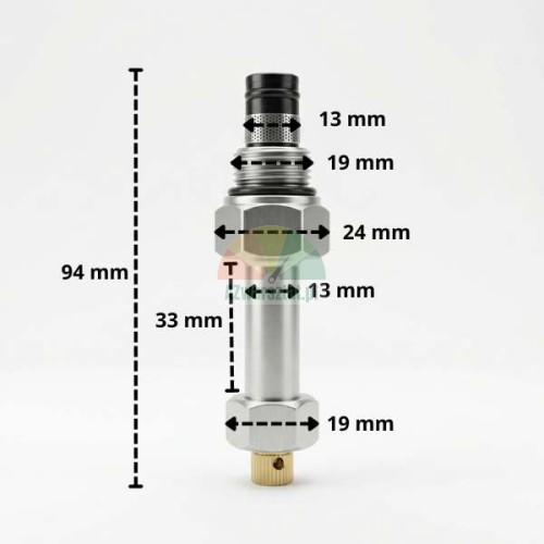 Senkventil TYP B mit 19mm Gewinde und technischen Abmessungen