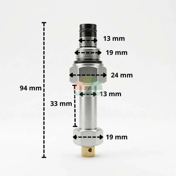 Senkventil TYP B mit 19mm Gewinde und technischen Abmessungen