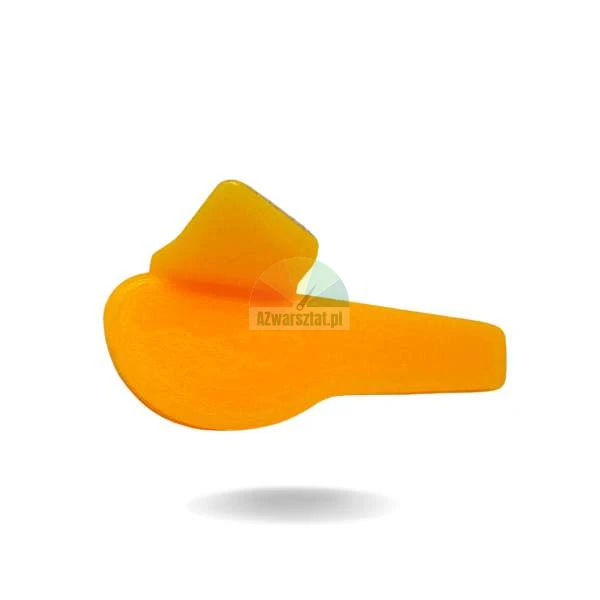 Oranges Kunststoff-Hebelwerkzeug-Element isoliert auf weißem Hintergrund.
