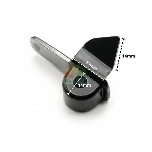 Schwarzes Metall-Montageelement mit markierten Maßen 18mm und 14mm auf weißem Hintergrund.