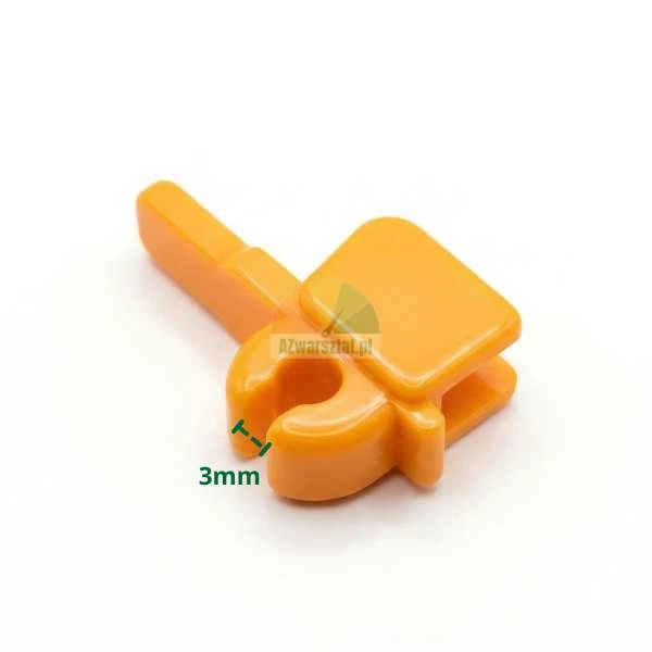 Oranger Distanzclip aus Kunststoff mit einer markierten Öffnung von 3mm.