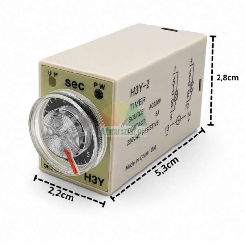 Zeitrelais AC 220V 5s 8 Pin H3Y-2 mit Abmessungen