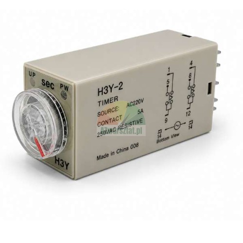 Zeitrelais H3Y-2 AC 220V 10s 8 PIN mit Einstellknopf und Schaltplan auf dem Gehäuse.