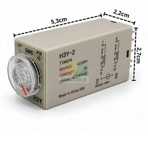 Zeitrelais H3Y-2 AC 220V, 10s, 8 PIN, Maße 5,3x2,2x2,7cm