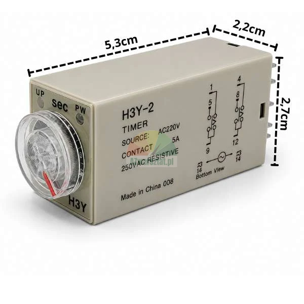 Zeitrelais H3Y-2 AC 220V, 10s, 8 PIN, Maße 5,3x2,2x2,7cm
