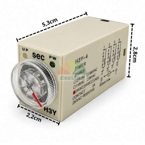 Zeitrelais H3Y-4 24V AC 5s 14 PIN Abmessungen 5.3x2.8x2.2cm