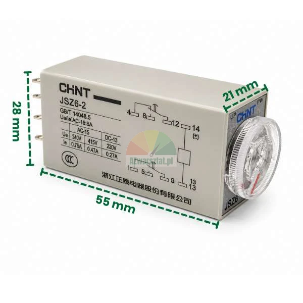 Zeitrelais DC 24V 10s 8 PIN mit Abmessungen