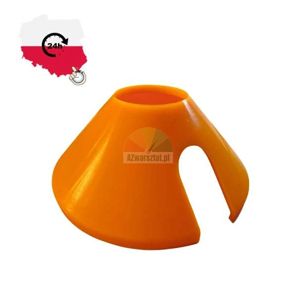 Oranger kegelförmiger Kunststoffteil mit Aussparung auf weißem Hintergrund mit einem 24h-Expressversand-Logo.