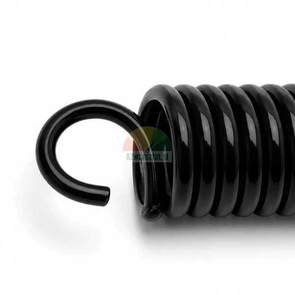 Schwarze Metall-Zugfeder mit Haken auf weißem Hintergrund