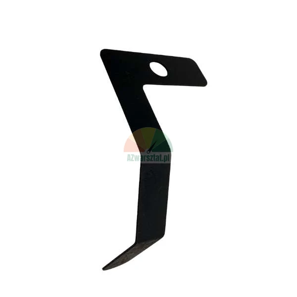Schwarzer Z-förmiger Montageclip aus Metall mit einem Loch und einer spitzen Spitze auf weißem Hintergrund.