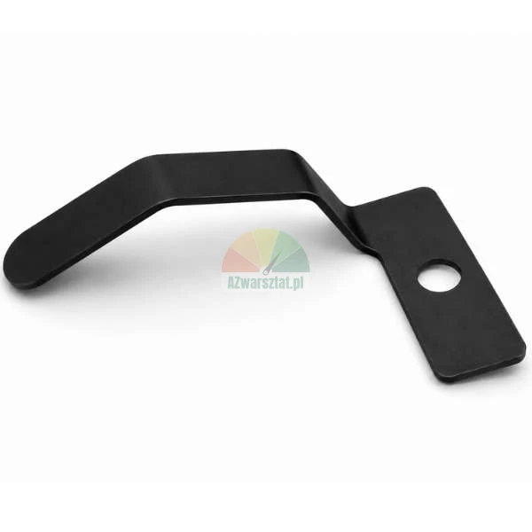 Schwarze Metall-Montagehalterung mit gebogener Form und einem Schraubloch.