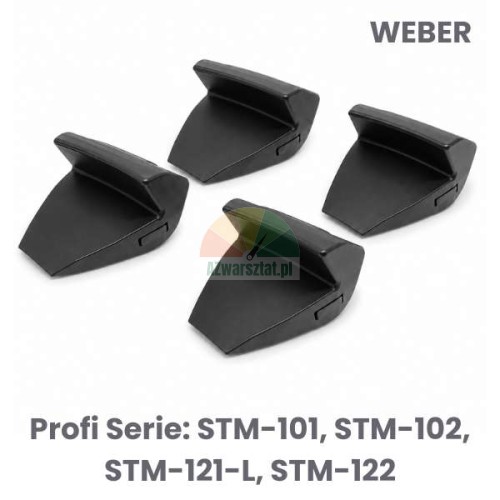 Set aus vier schwarzen Kunststoff-Spannbackenschonern für Weber Reifenmontiermaschinen der Profi-Serie STM-101, STM-102, STM-121-L und STM-122.