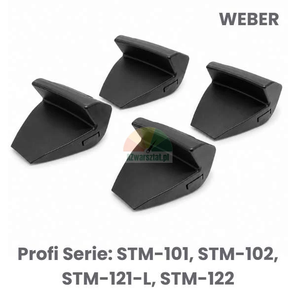 Set aus vier schwarzen Kunststoff-Spannbackenschonern für Weber Reifenmontiermaschinen der Profi-Serie STM-101, STM-102, STM-121-L und STM-122.