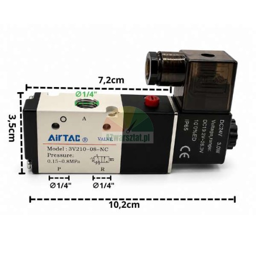Elektromagnetisches Pneumatikventil AirTAC mit Abmessungen