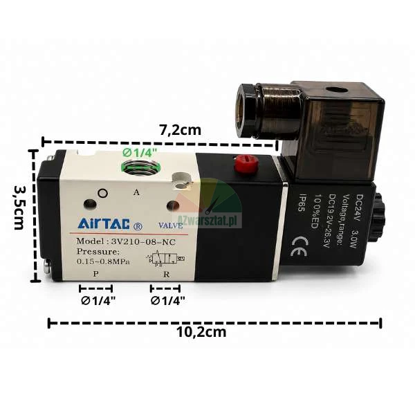 Elektromagnetisches Pneumatikventil AirTAC mit Abmessungen