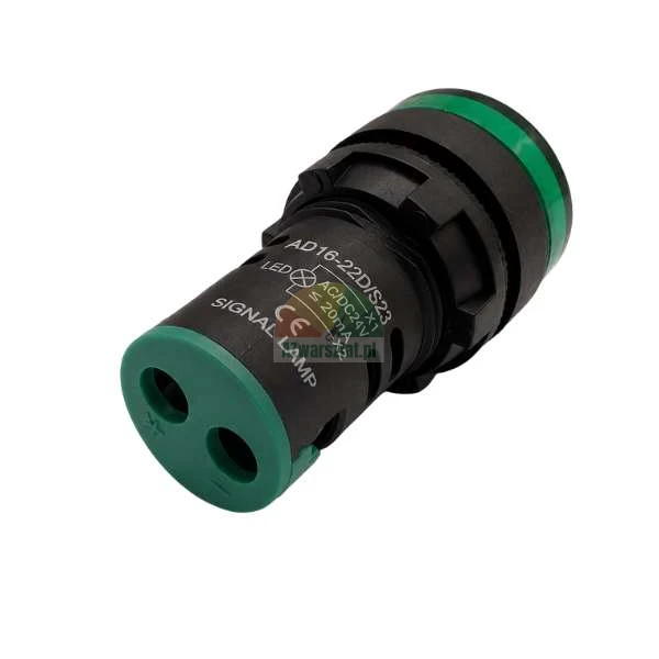 Grüne LED-Meldeleuchte AD16-22D/S23 AC/DC 24V mit Schraubanschlüssen.