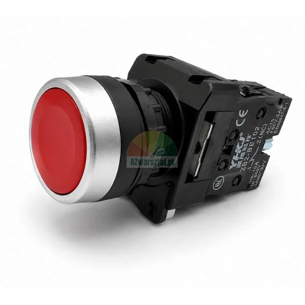 Roter Industrie-Drucktaster XB2 mit NC-Kontaktblock, Seitenansicht.