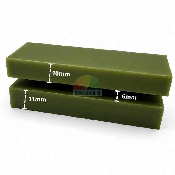 Zwei übereinander gestapelte grüne rechteckige Blöcke mit den Maßangaben 10 mm, 11 mm und 6 mm.