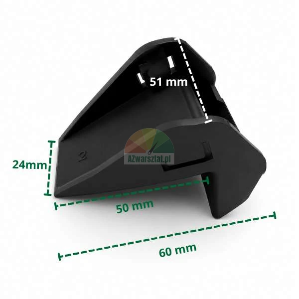 Schwarzes Kunststoffelement mit Maßangaben: Höhe 24 mm, Innenbreite 51 mm, Basislänge 50 mm und Gesamtlänge 60 mm.