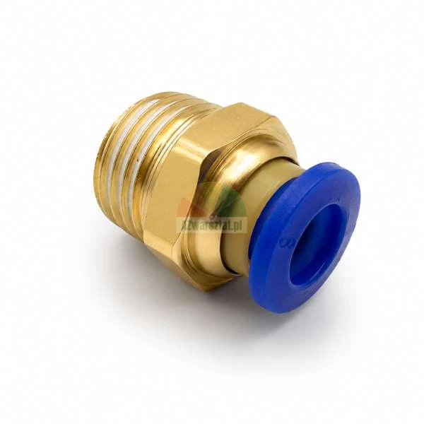 Gerade pneumatische Steckverschraubung 6mm aus Messing mit Außengewinde und blauem Lösering