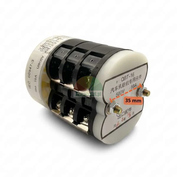 Nockenschalter QBT-16 für Reifenmontiermaschine, 500V 16A, mit markiertem Montagebolzenabstand von 35 mm.