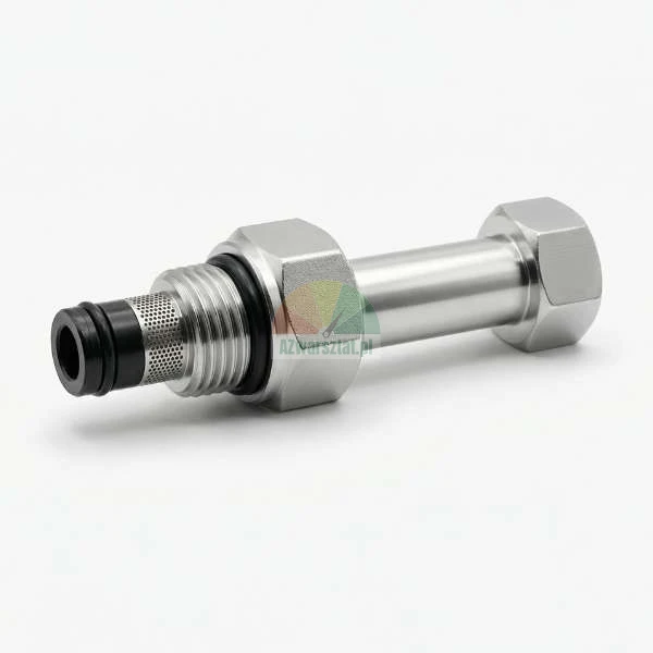 Hydraulikadapter aus Metall mit Siebfilter, Gewinde und O-Ring-Dichtung auf hellem Hintergrund.