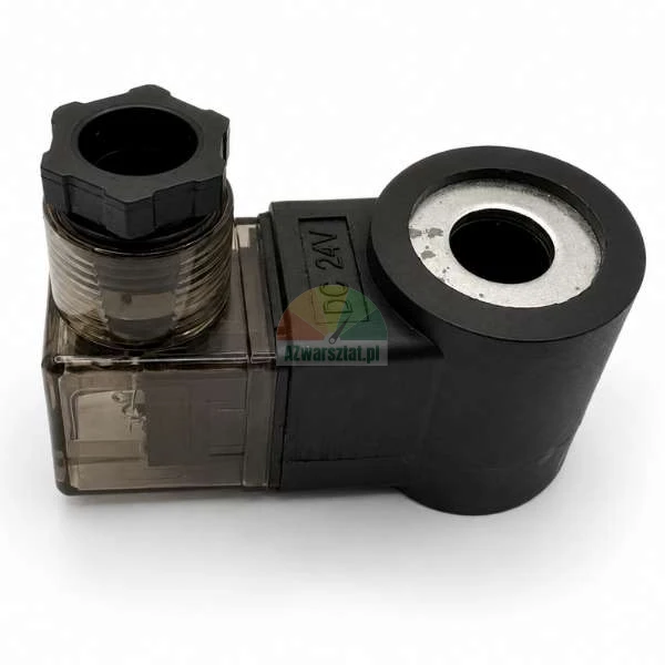 Magnetspule für Senkventil 24V DC mit Gerätestecker auf weißem Hintergrund