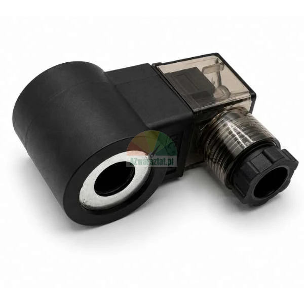 Magnetventilspule DC 24V mit DIN Gerätestecker auf weissem Hintergrund