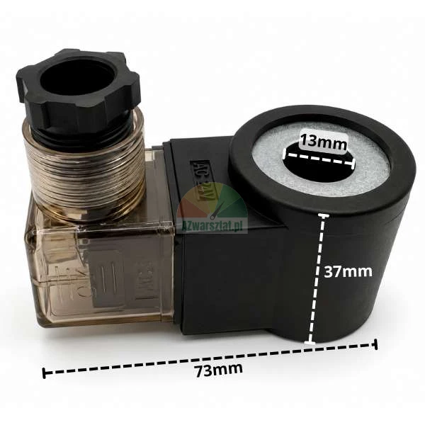 Magnetspule AC 24V mit 13mm Innendurchmesser, 37mm Höhe und 73mm Länge.