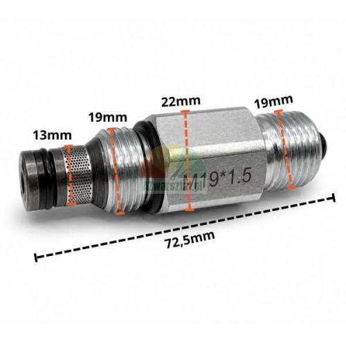 Hydraulisches Senkventil mit Gewinde M19x1.5 und technischen Abmessungen