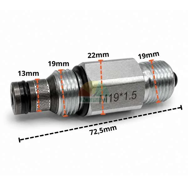 Hydraulisches Senkventil mit Gewinde M19x1.5 und technischen Abmessungen