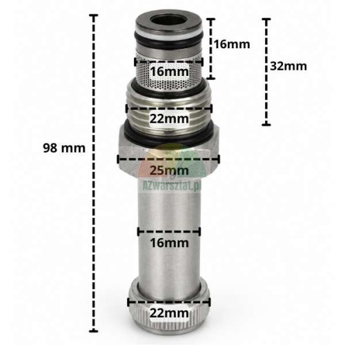 Senkventil für Magnetspule 16mm G22mm mit Abmessungen