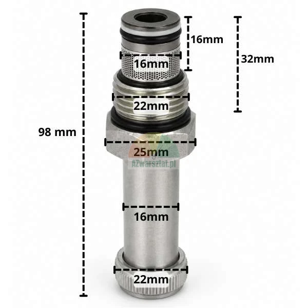 Senkventil für Magnetspule 16mm G22mm mit Abmessungen