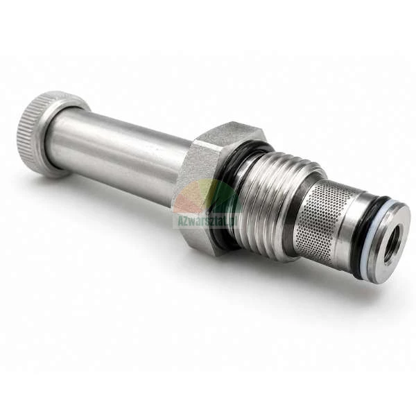 Magnetventil-Ankerrohr aus Metall mit Gewinde, O-Ringen und Filtersieb auf weißem Hintergrund.