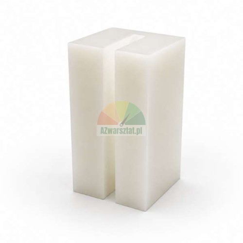 Weißer Kunststoff-Gleitblock für Hebebühne mit den Maßen 7,2 x 4 x 3,8 cm
