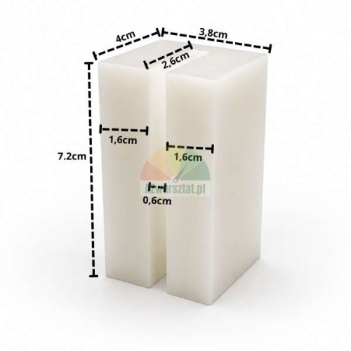 Weißer Gleitstein für Hebebühne mit den Maßen 7.2 x 4 x 3.8 cm und detaillierten Maßangaben