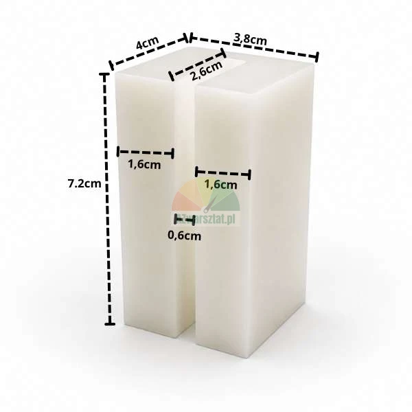 Weißer Gleitstein für Hebebühne mit den Maßen 7.2 x 4 x 3.8 cm und detaillierten Maßangaben