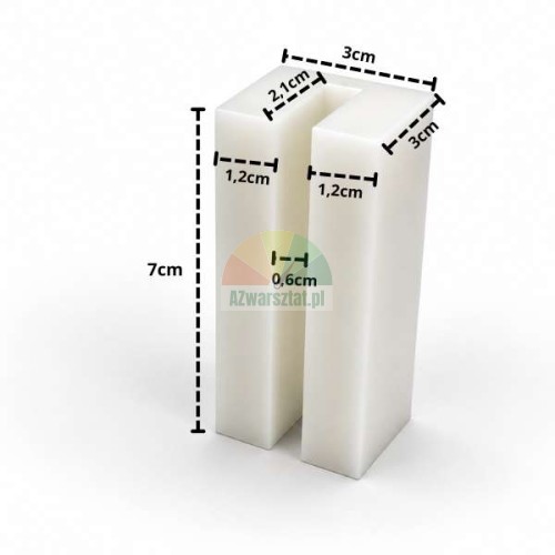 Weißer Gleitblock für Hebebühne 7cm x 3cm x 3cm mit Maßangaben