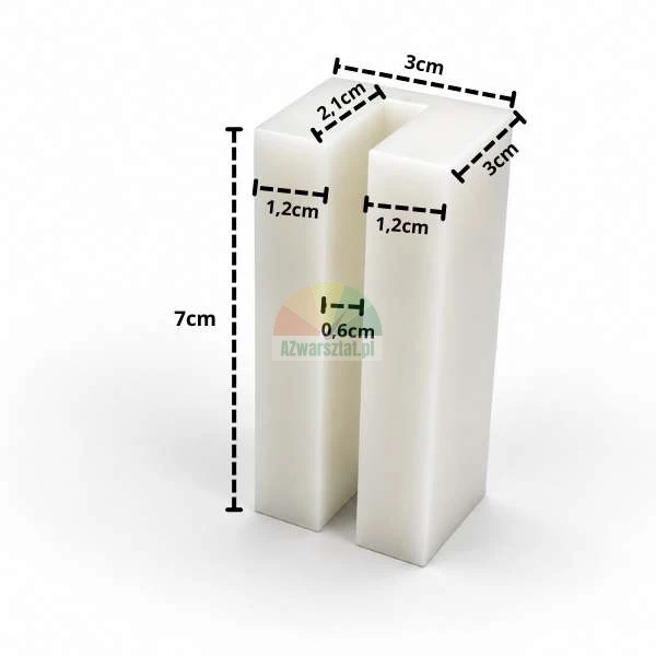 Weißer Gleitblock für Hebebühne 7cm x 3cm x 3cm mit Maßangaben