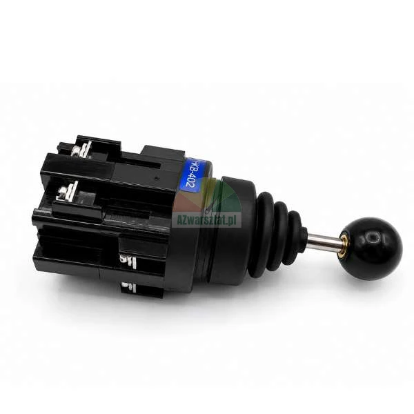 Industrieller Joystick-Schalter HKB-402 mit schwarzem Kugelknopf und Gummimanschette auf weißem Hintergrund.