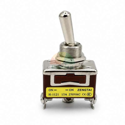Zengtai H-1121 ON-ON Kippschalter 15A mit Metallhebel und gelbem Spezifikationsetikett.