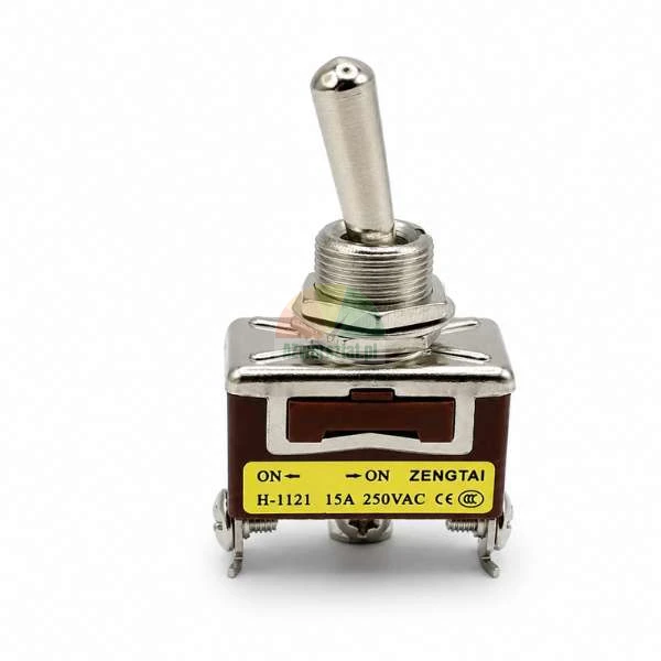 Zengtai H-1121 ON-ON Kippschalter 15A mit Metallhebel und gelbem Spezifikationsetikett.
