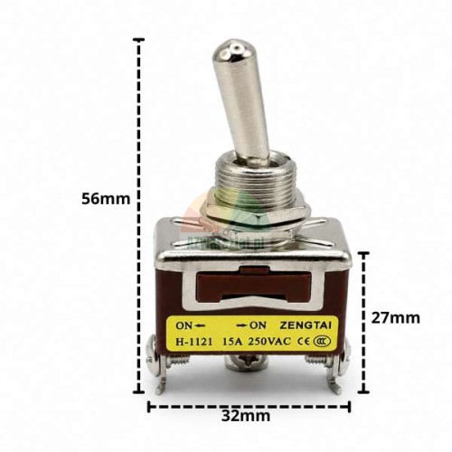 Kippschalter ON-ON mit Abmessungen 56mm, 32mm und 27mm, Modell H-1121 ZENGTAI.