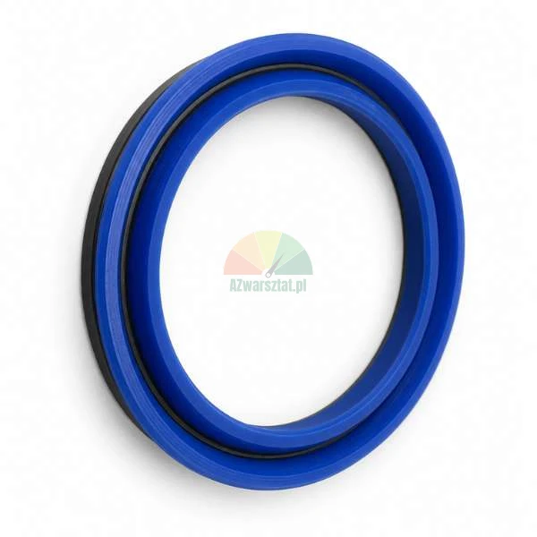 Blaue hydraulische Polyurethan-Dichtung mit schwarzem O-Ring auf weißem Hintergrund.