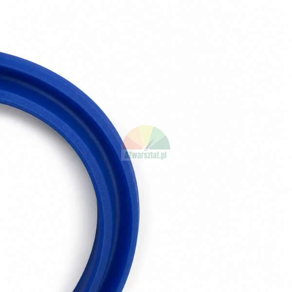Blaue Lippendichtung aus Polyurethan (Nutring) für Hydraulik auf weißem Hintergrund.