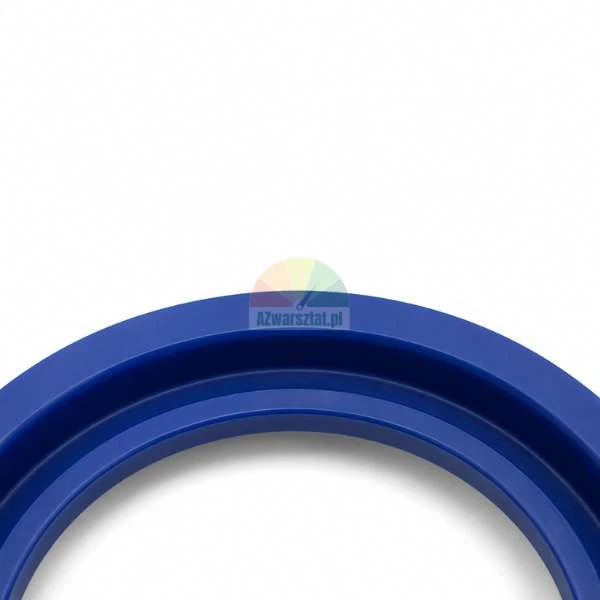 Nahaufnahme einer blauen technischen U-Dichtung aus Polyurethan auf hellem Hintergrund.