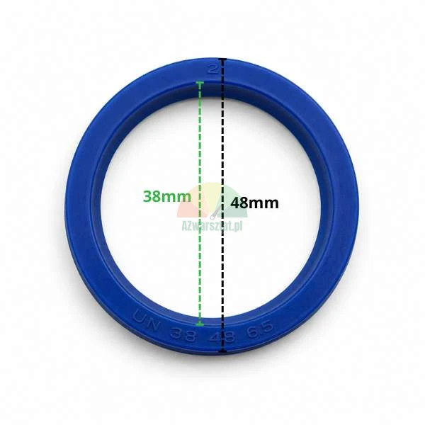 Blaue UN 38x48x6.5 Hydraulikzylinder-Dichtung mit Maßen 38 mm und 48 mm.