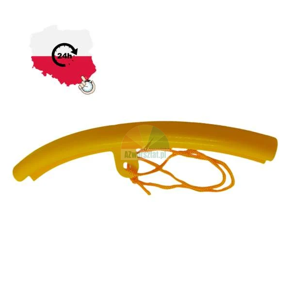 Gelber Felgenschoner aus Kunststoff mit orangefarbener Schnur zum Schutz vor Kratzern bei der Reifenmontage.