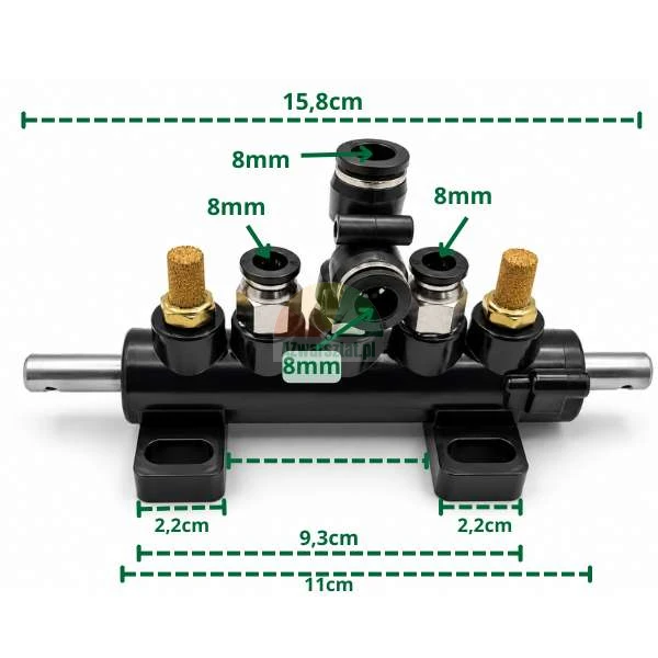 Ventilblock - Luftverteiler am Fußpedal Typ E mit Abmessungen.